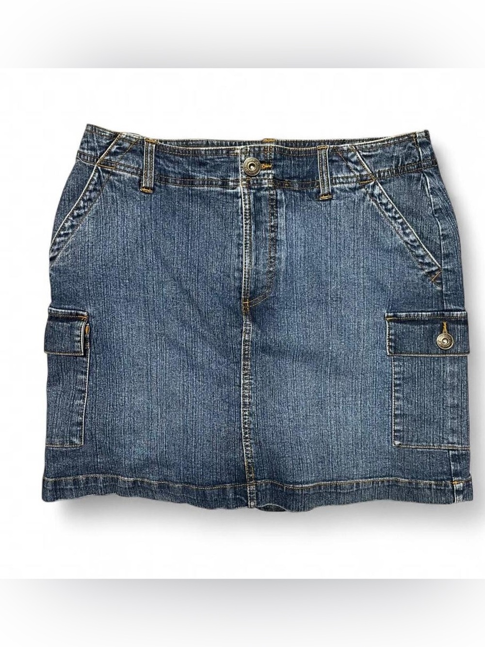 St. John's Bay Medium Wash Stretch Denim Cargo Skirt with shorts